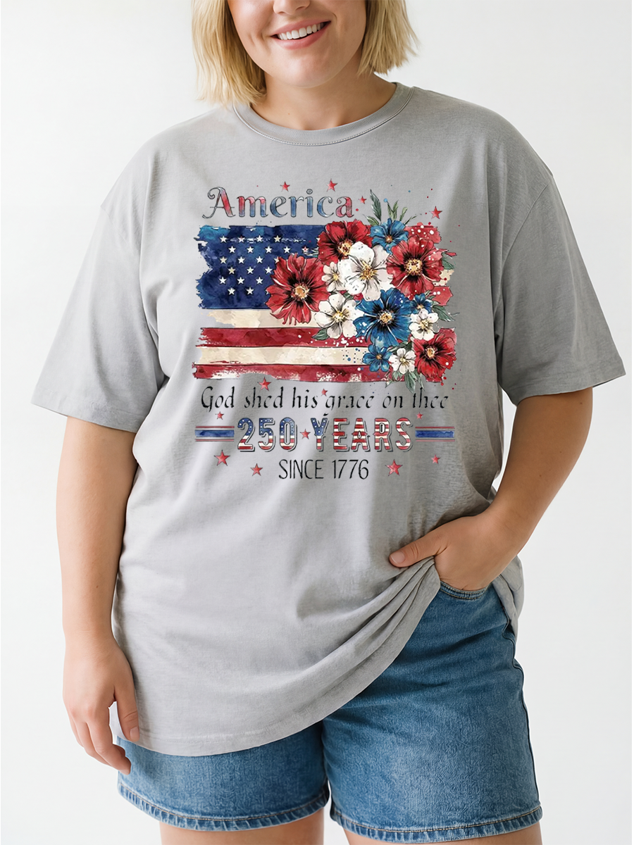Vintage Usa 250Th Patriotic Wildflower Oversize Graphic Tee