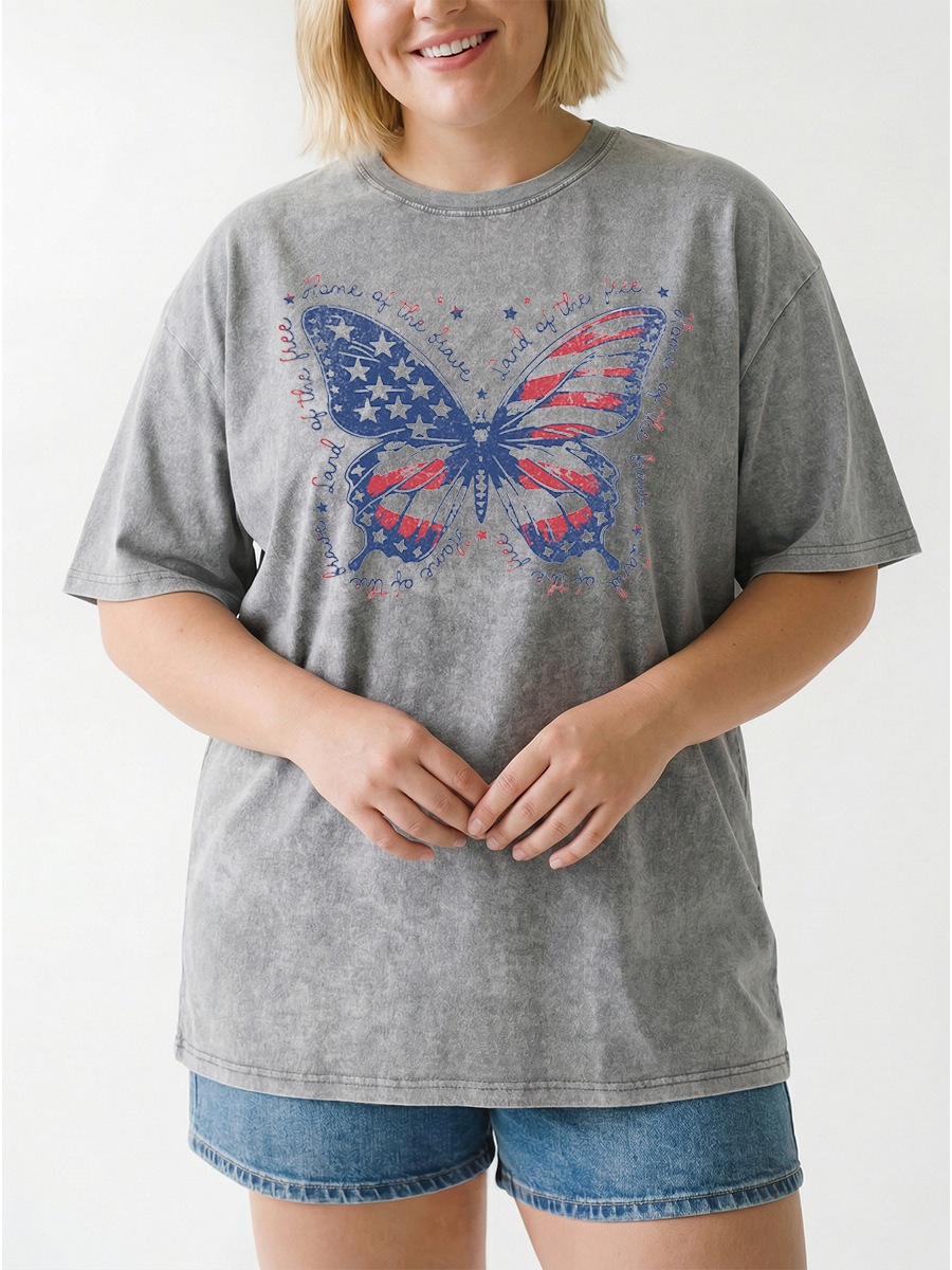 Vintage Patriotic Butterfly Washed T-Shirt