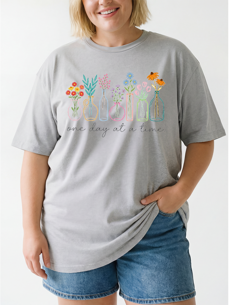 Vintage One Day At A Time Oversize Graphic Tee