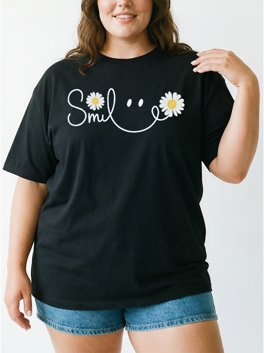 Vintage Smiley Daisy Womens Oversize Graphic Tee