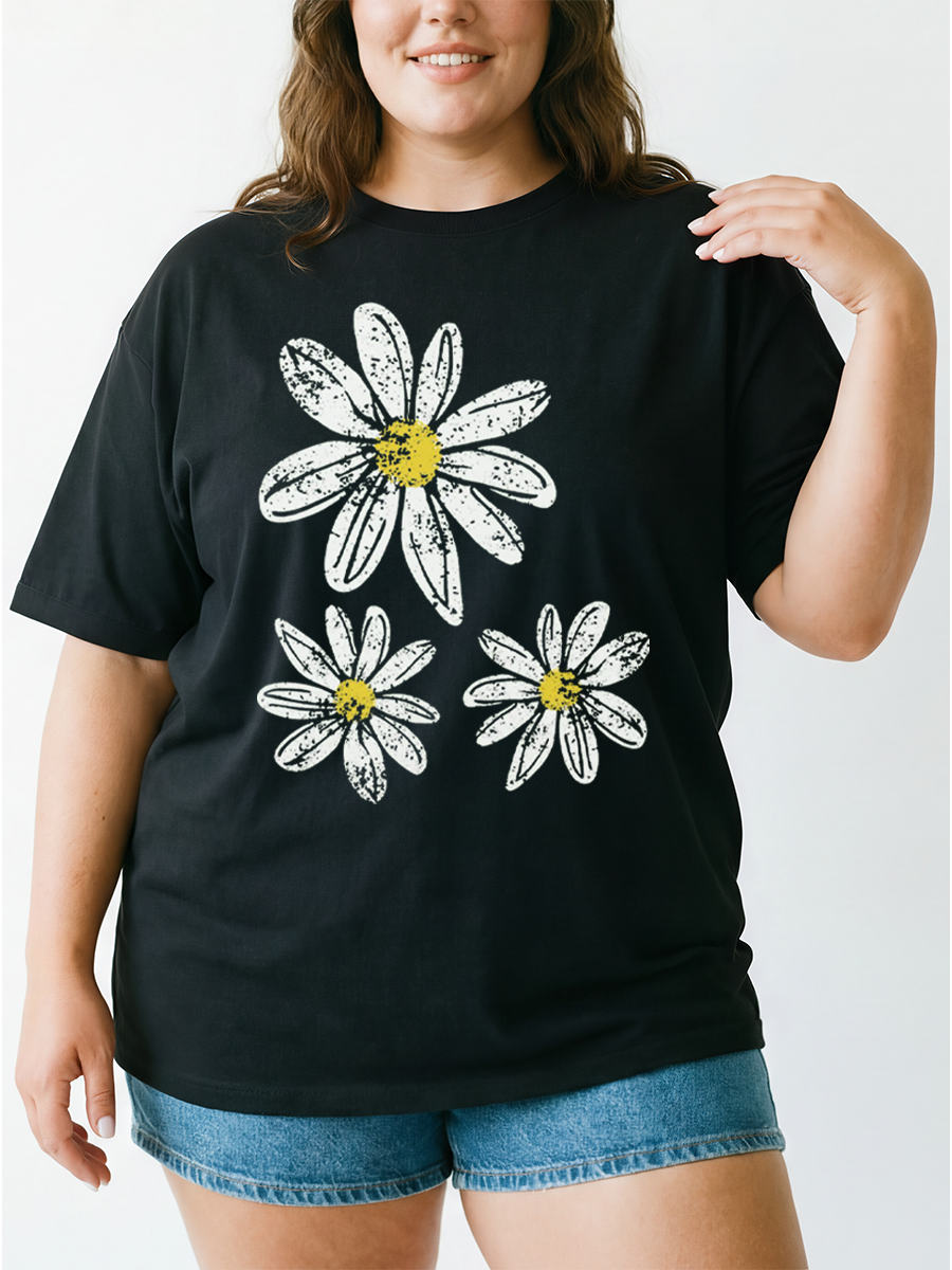 Vintage Boho Floral Daisy Oversize Graphic Tee