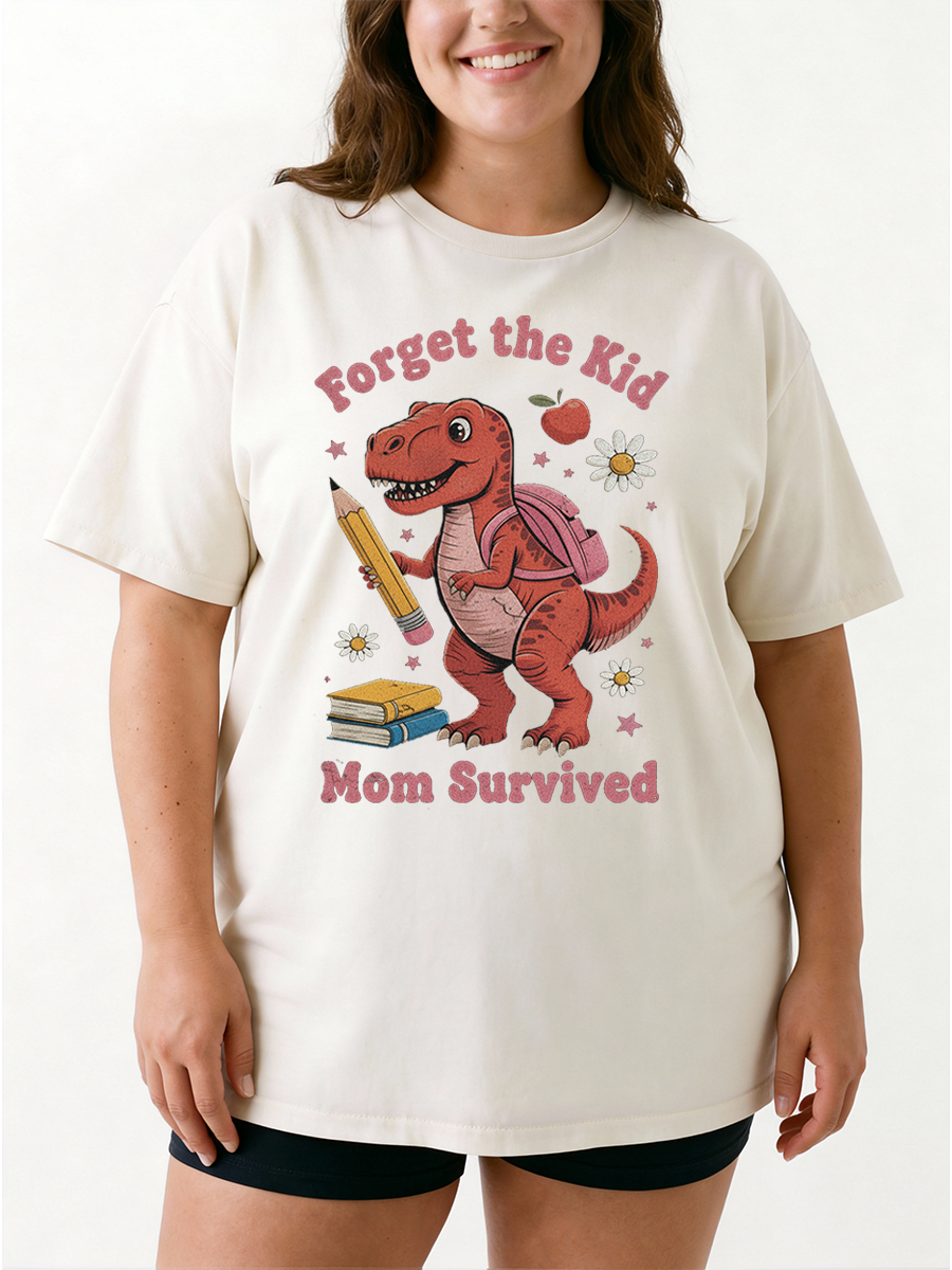 Vintage Funny Back To School Mom Shirt Forget The Kid Mom Survived Oversize Graphic Tee