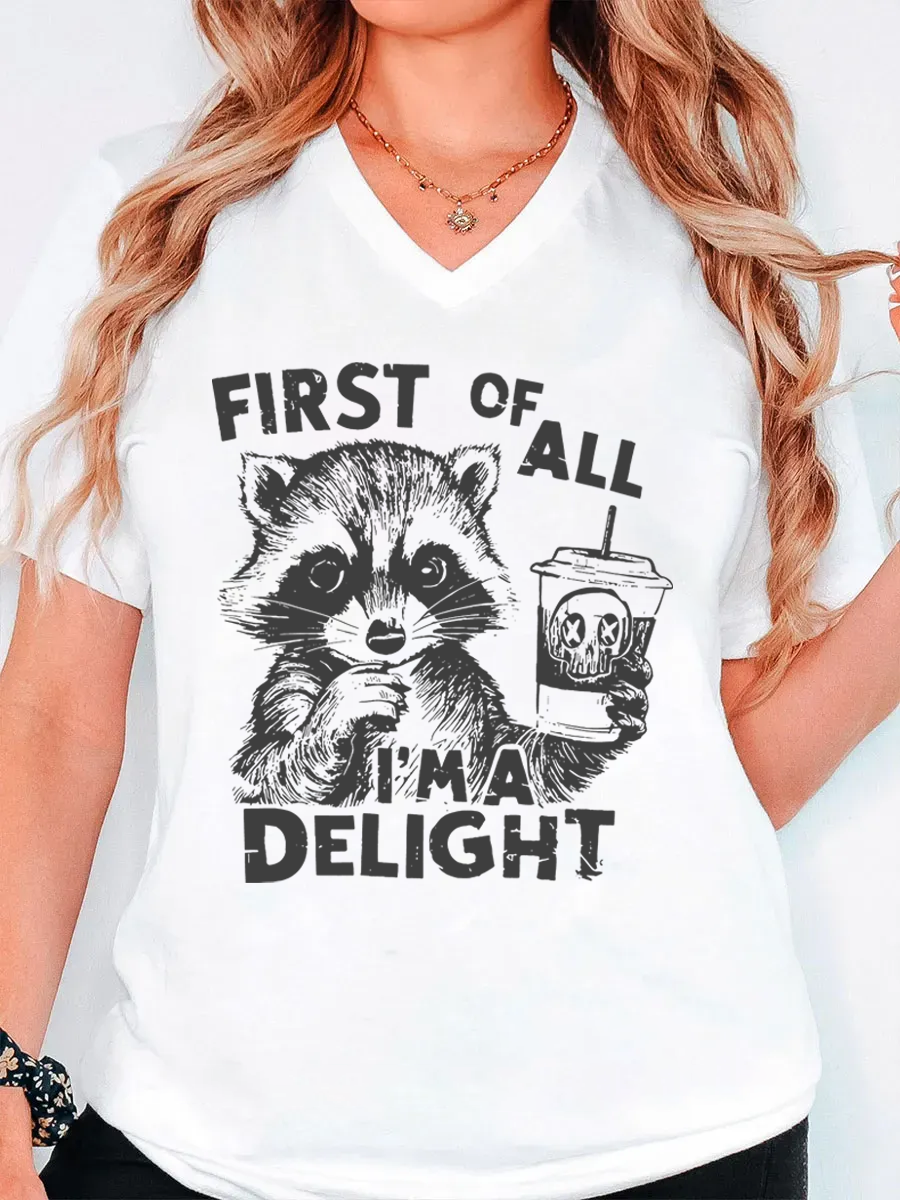 Vintage  First Of All I Am Delight V-Neck Tee