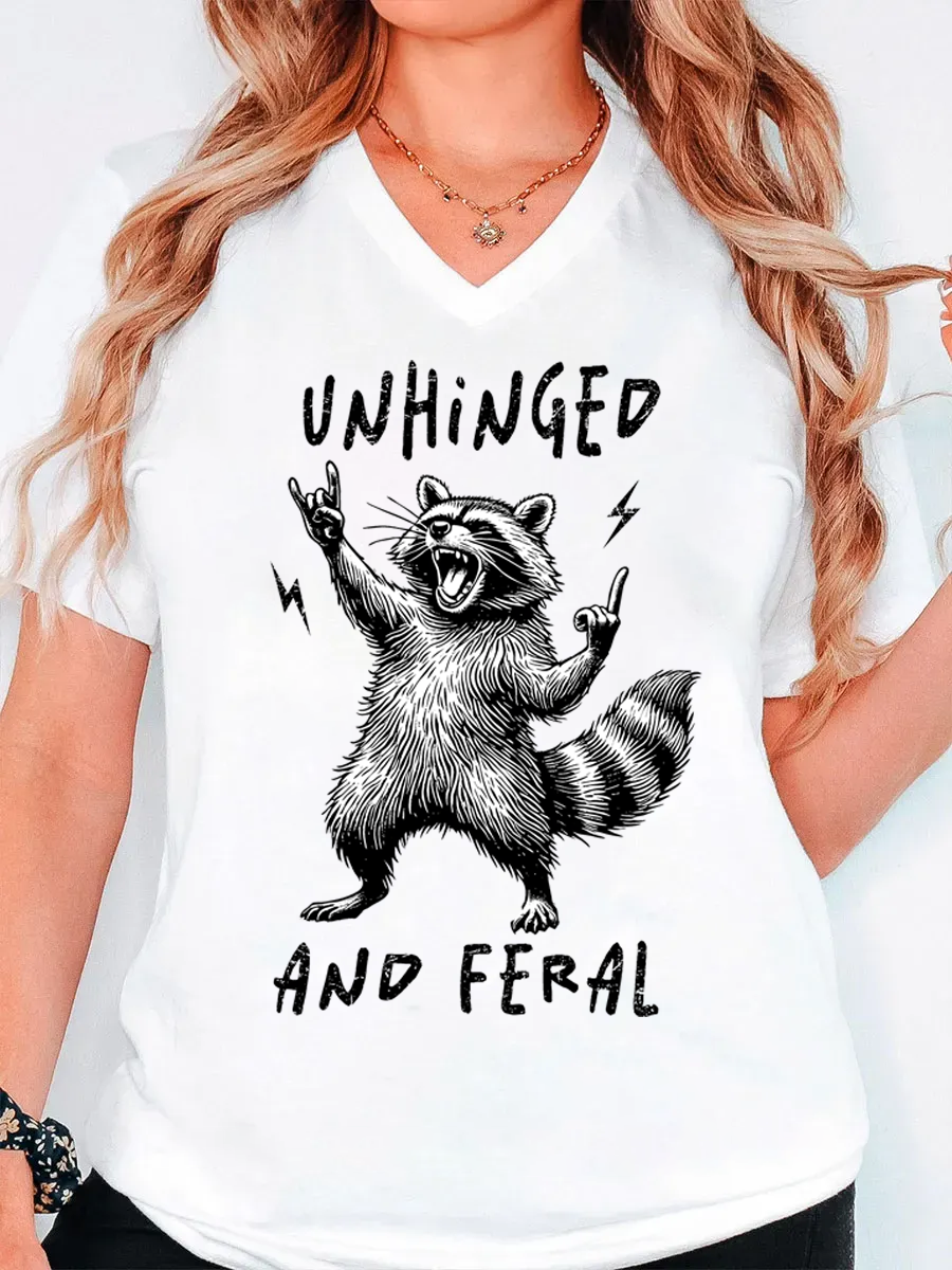 Vintage Unhinged And Feral Raccon V-Neck Tee
