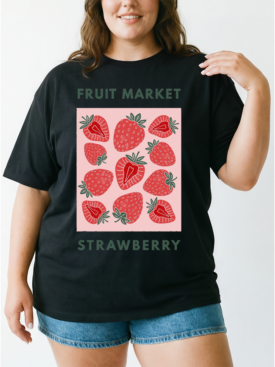 Vintage Fruit Market Strawberry Oversize Graphic Tee