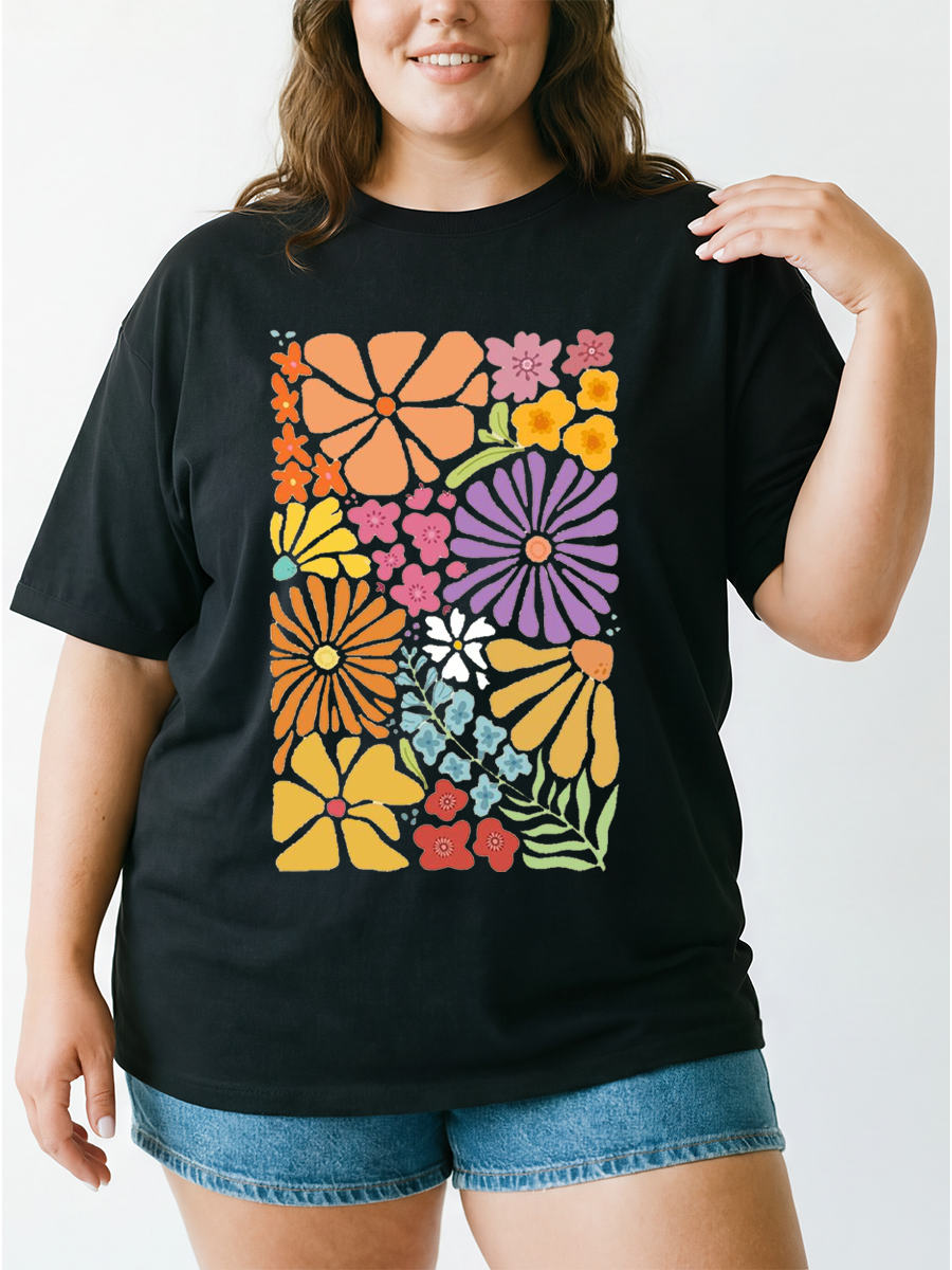 Vintage Boho Floral Oversize Graphic Tee