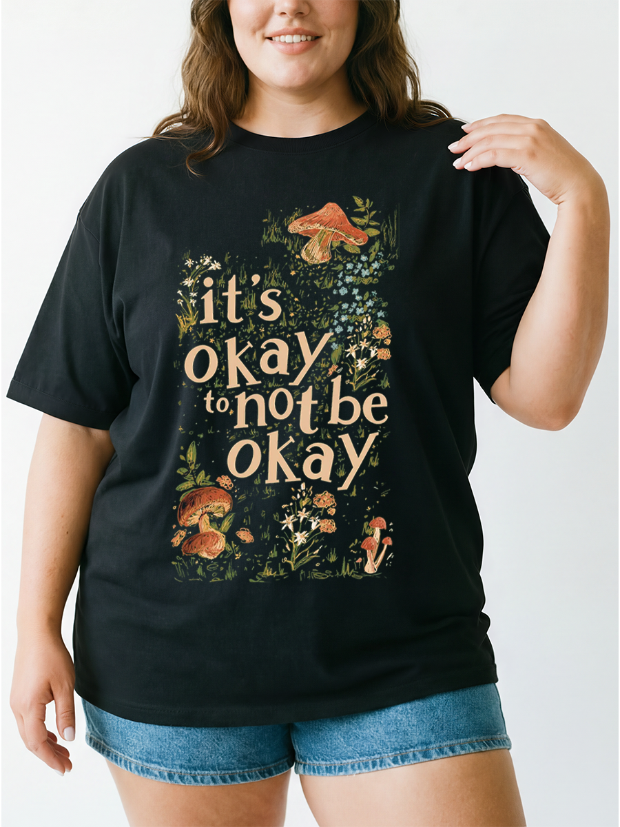 Vintage Boho Floral It'S Okay To Not Be Okay Oversize Graphic Tee