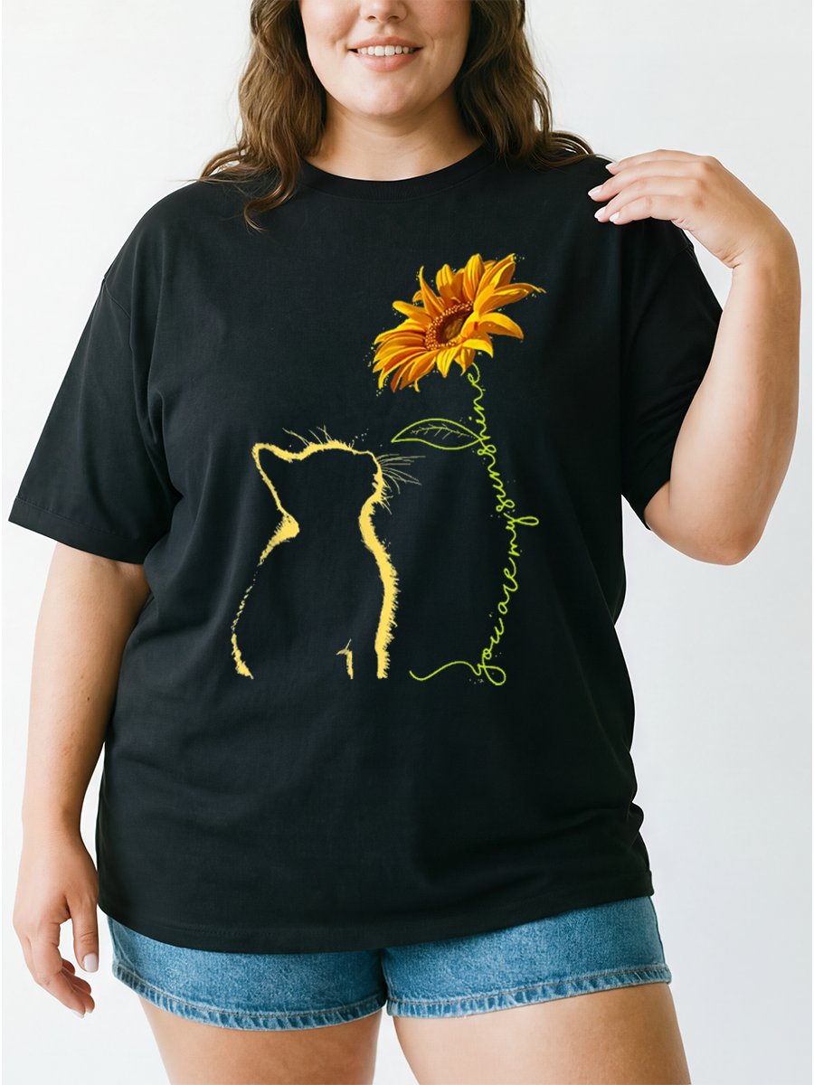 Vintage You Are My Sunshine Cat Oversize Graphic Tee