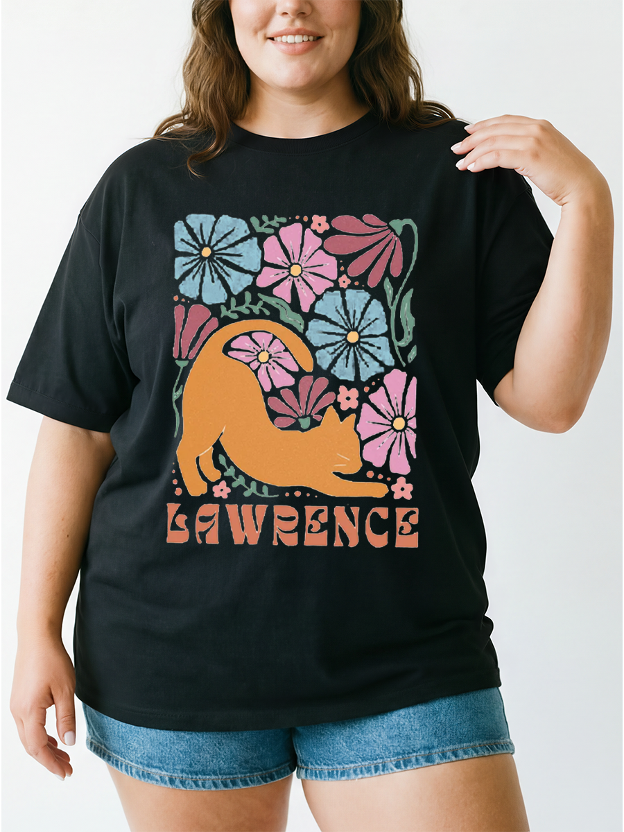 Vintage Boho Orange Cat Oversize Graphic Tee
