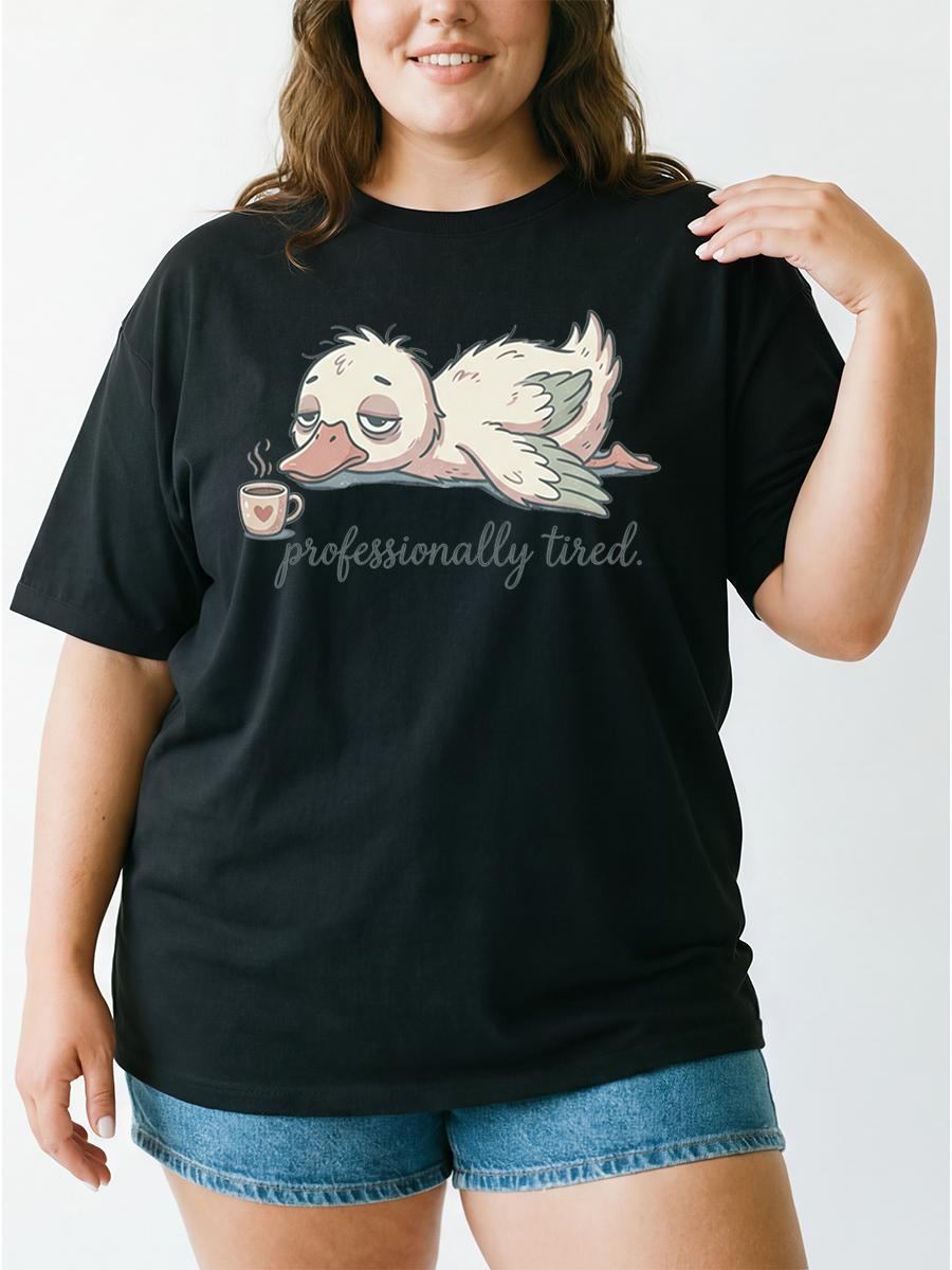 Vintage Professionally Tired Funny Duck Oversize Graphic Tee