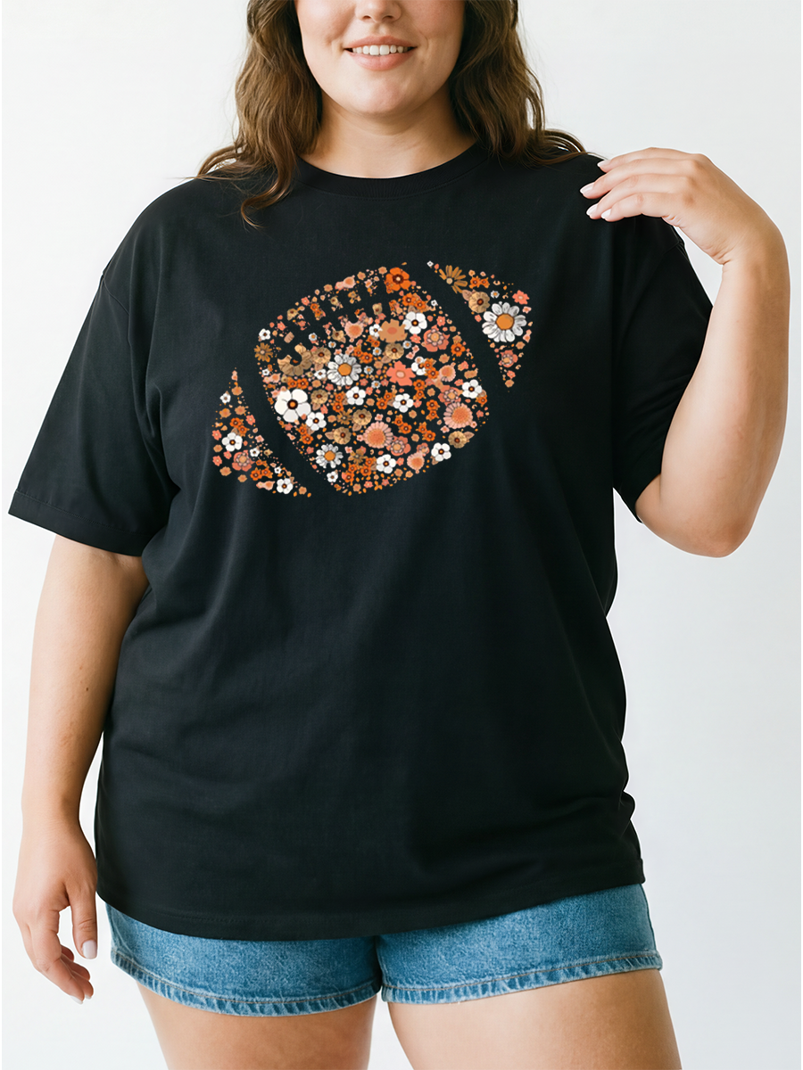 Vintage Floral Football Oversize Graphic Tee