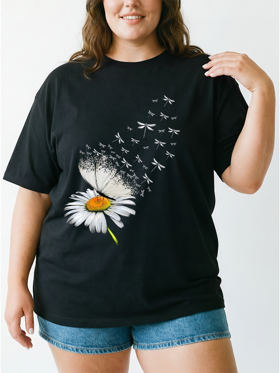 Vintage Daisy Butterfly And Dragonfly Oversize Graphic Tee