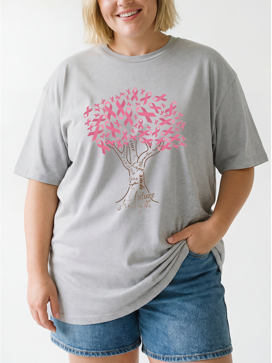 Vintage Pink Ribbon Tree Oversize Graphic Tee