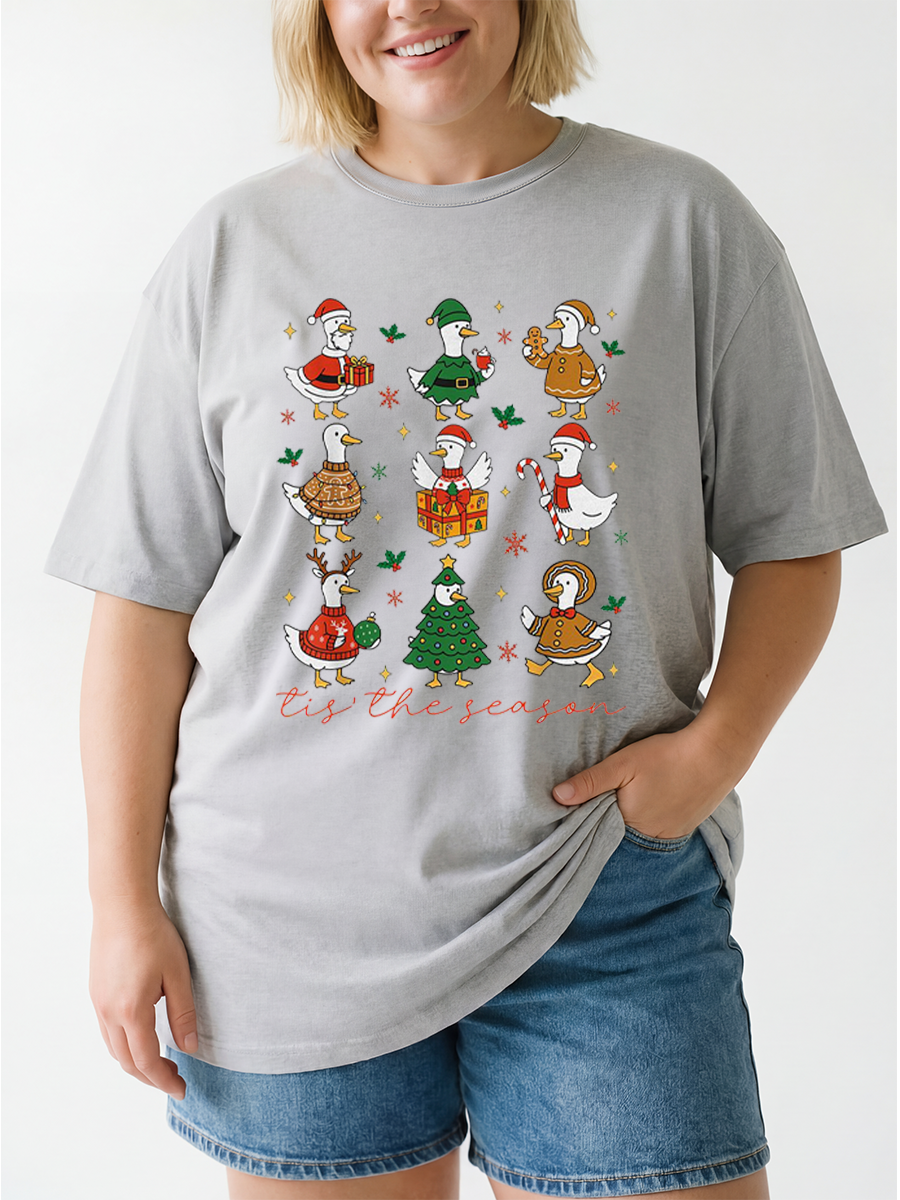Vintage Funny Christmas Duck Oversize Graphic Tee