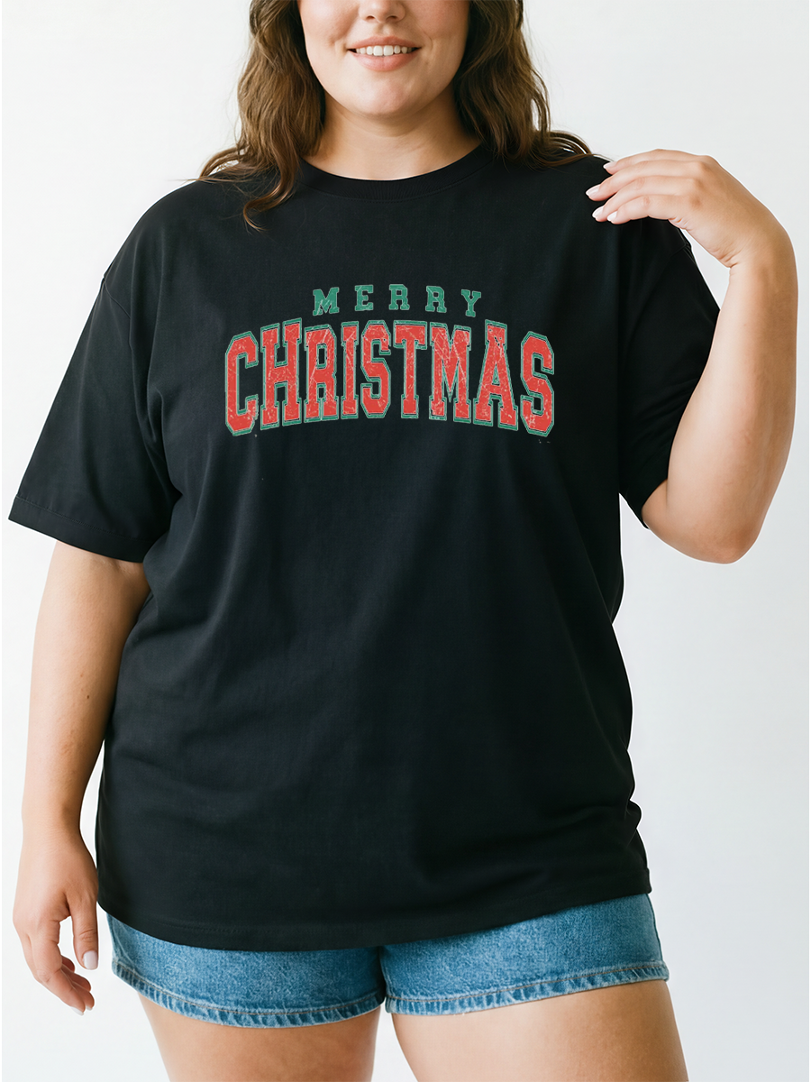 Vintage Merry Christmas Oversize Graphic Tee