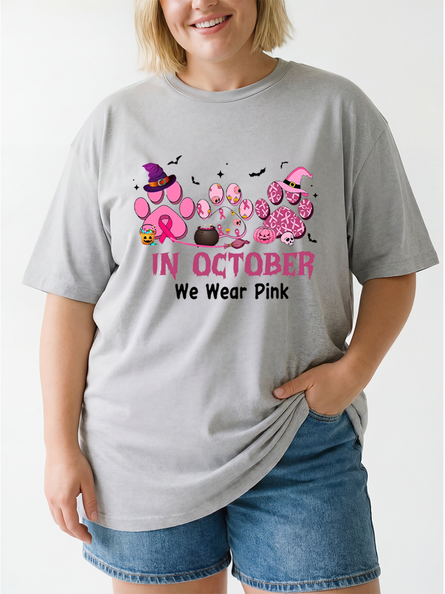 Vintage In October We Wear Pink Dog Paws Oversize Graphic Tee