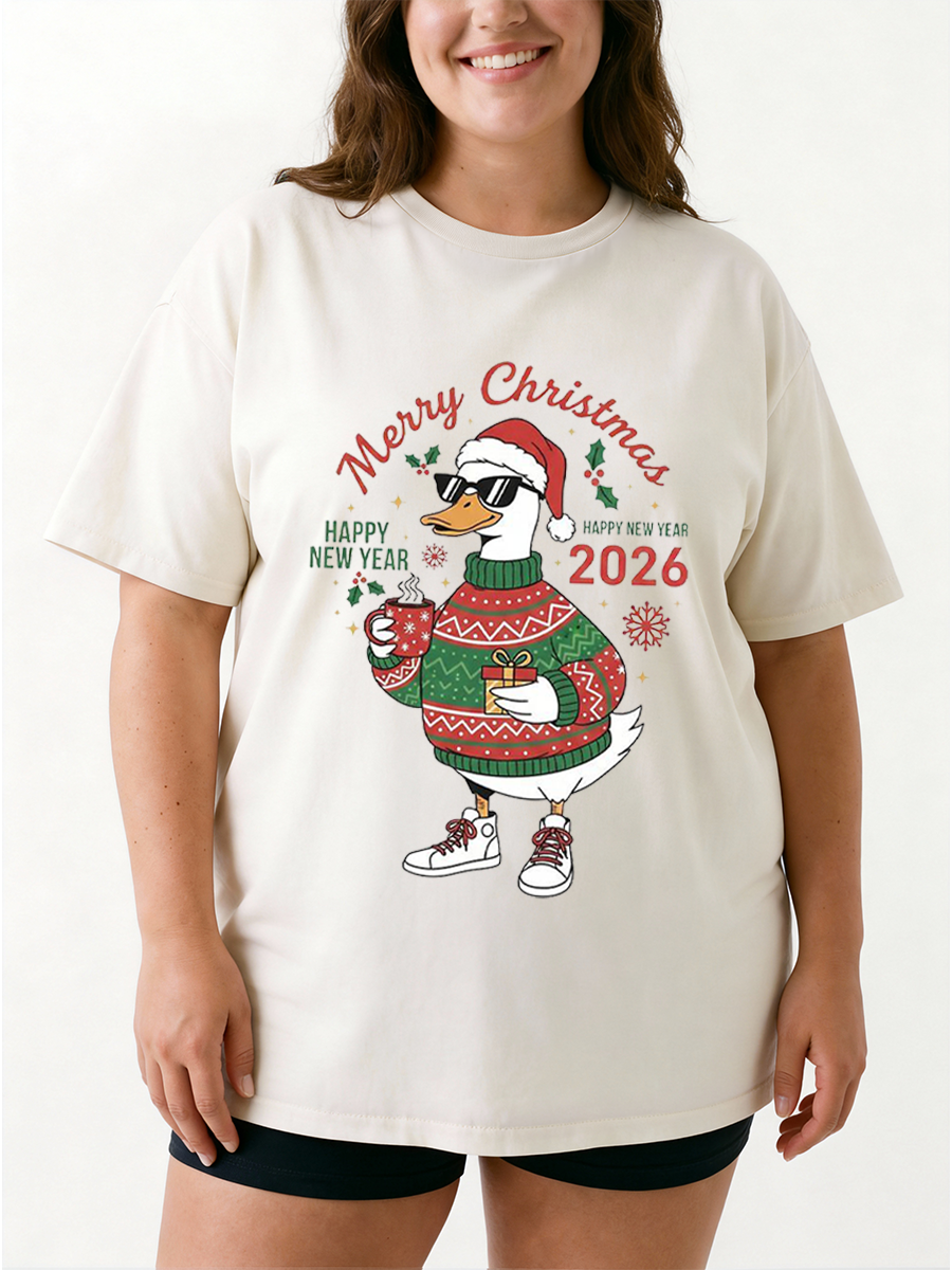 Vintage Cool Duck Merry Christmas 2026 Oversize Graphic Tee