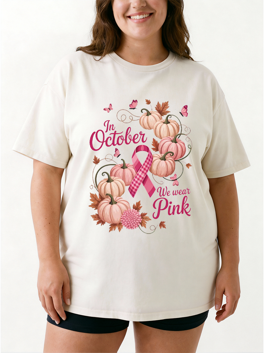 Vintage October Pink Ribbon Oversize Graphic Tee