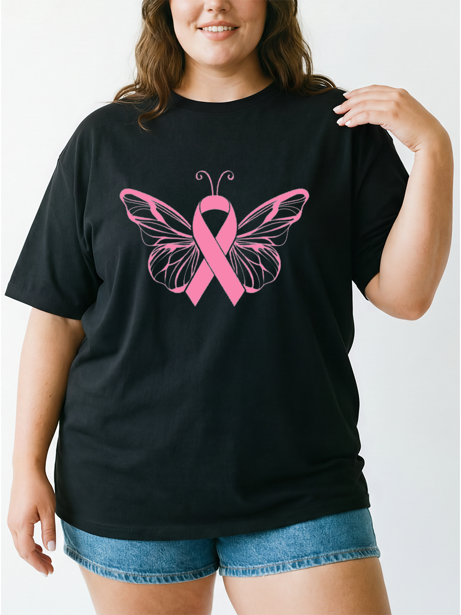 Vintage Pink Butterfly In October Oversize Graphic Tee