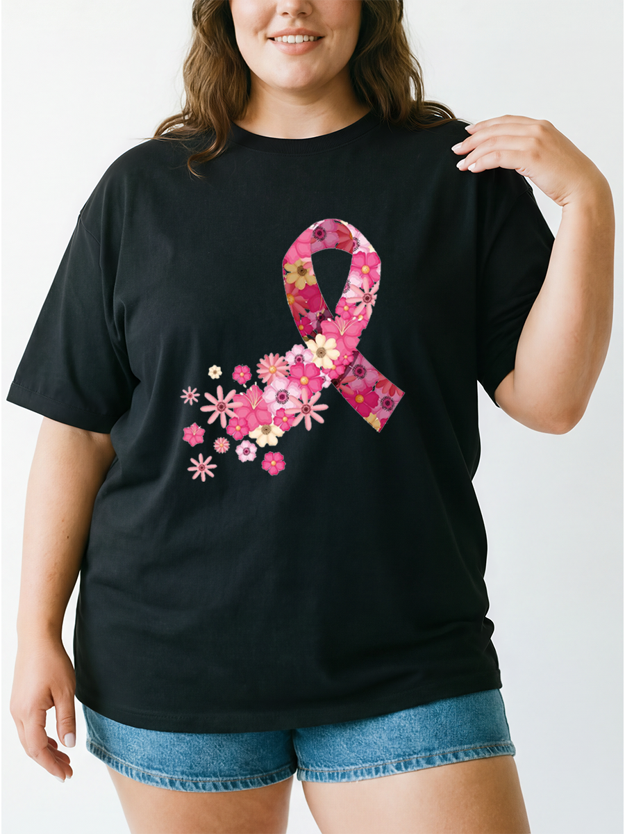 Vintage Pink Wildflowers Ribbon Oversize Graphic Tee
