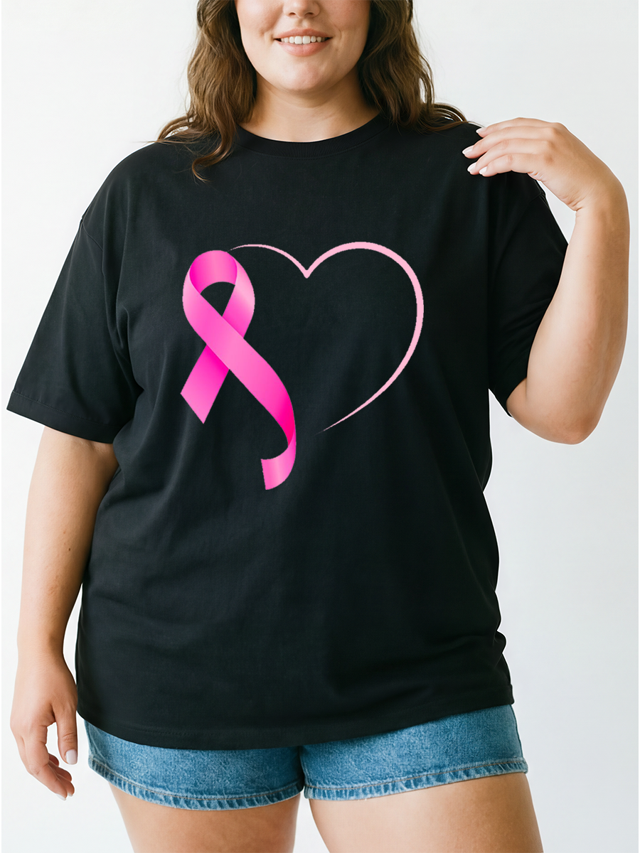 Vintage Pink Heart And Ribbon Oversize Graphic Tee