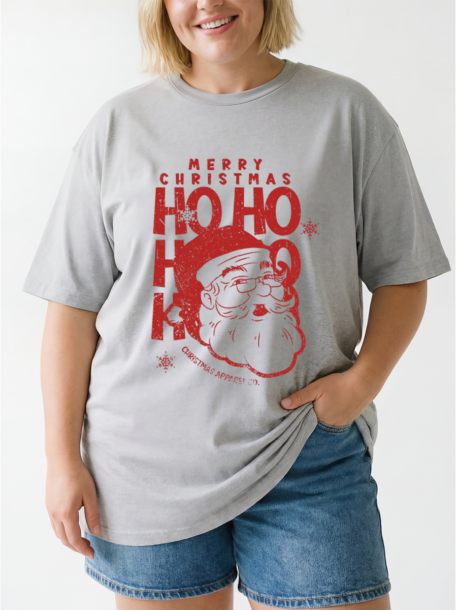 Vintage Merry Christmas Ho Ho Oversize Graphic Tee