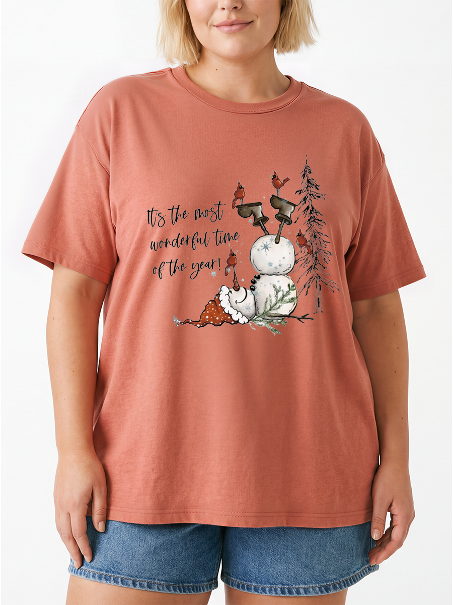 Vintage It'S The Most Wonderful Time Of The Year Cute Snowman Oversize Graphic Tee