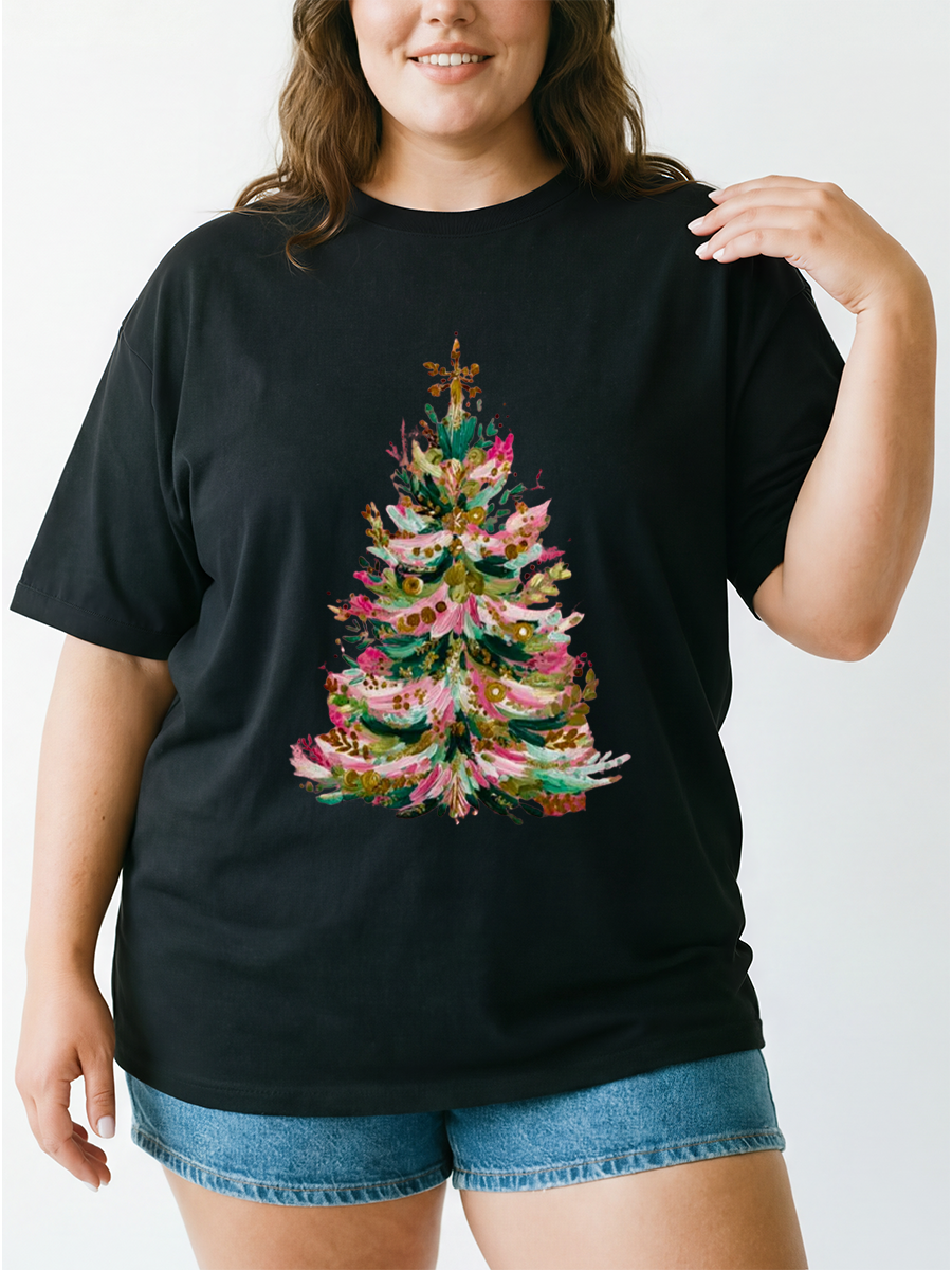 Vintage Watercolor Christmas Tee Oversize Graphic Tee