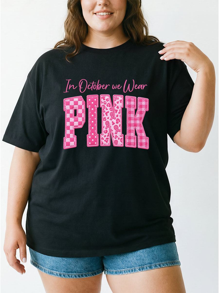Vintage In October We Wear Pink Ribbon Oversize Graphic Tee