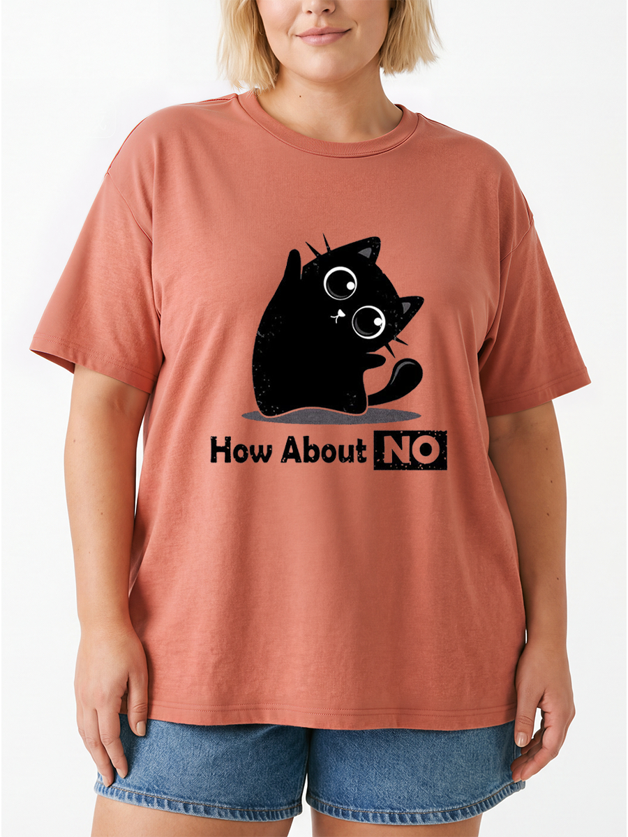 Vintage How About No Cute Black Cat Oversize Graphic Tee