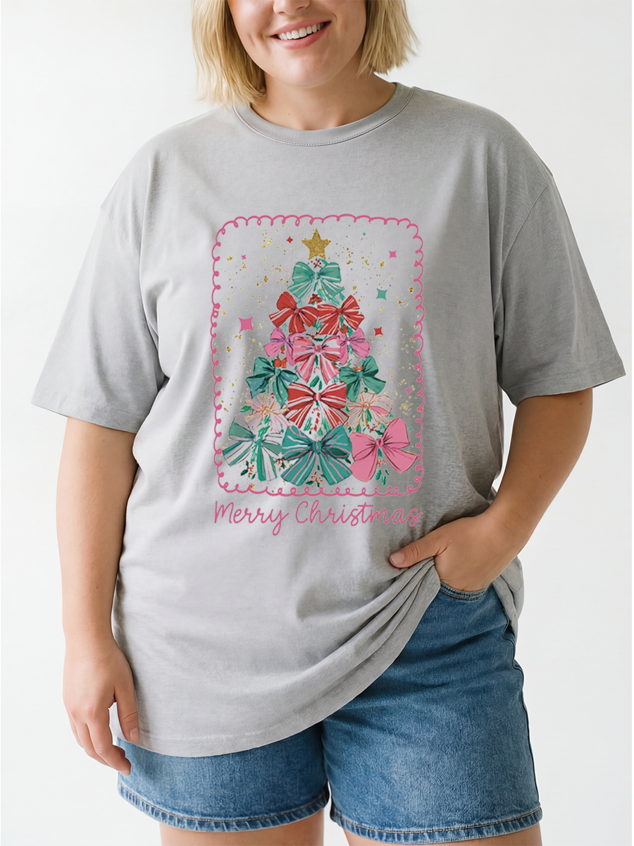 Vintage Pink Christmas Tree Oversize Graphic Tee