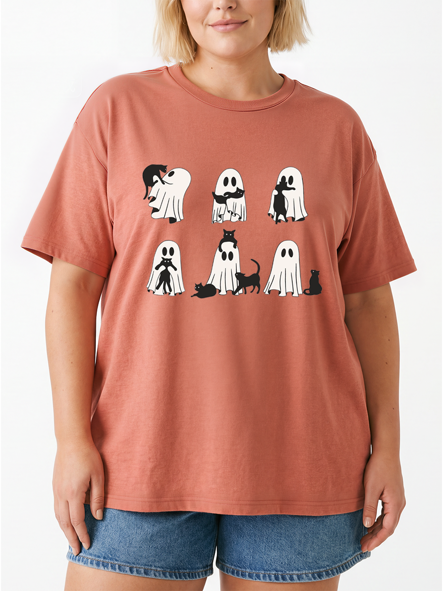 Vintage Black Cat Ghost Oversize Graphic Tee
