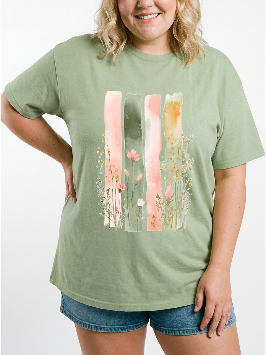 Vintage Watercolor Boho Floral Rose Oversize Graphic Tee