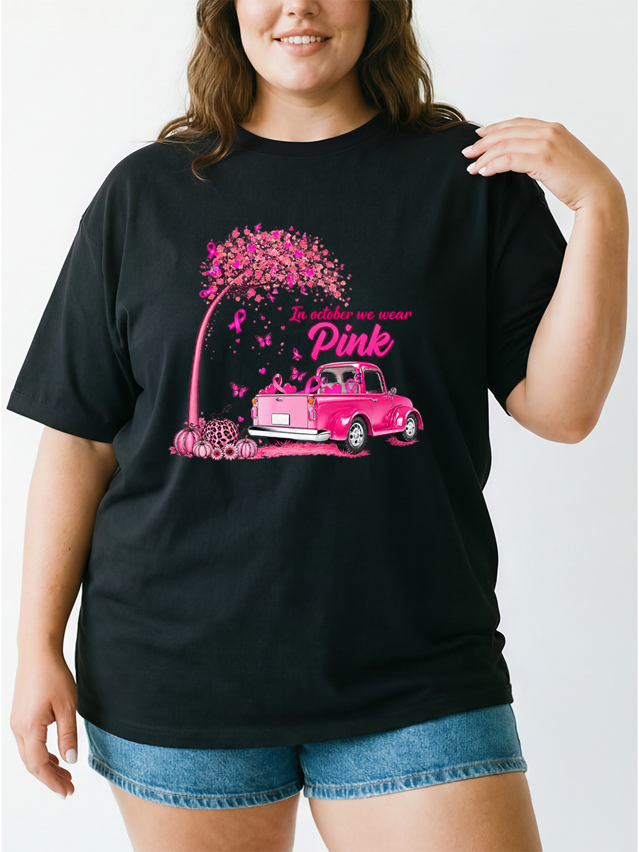 Vintage In October We Wear Pink Oversize Graphic Tee