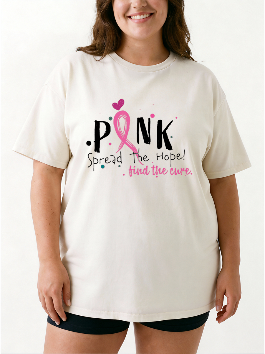 Vintage Pink Ribbon Support Oversize Graphic Tee