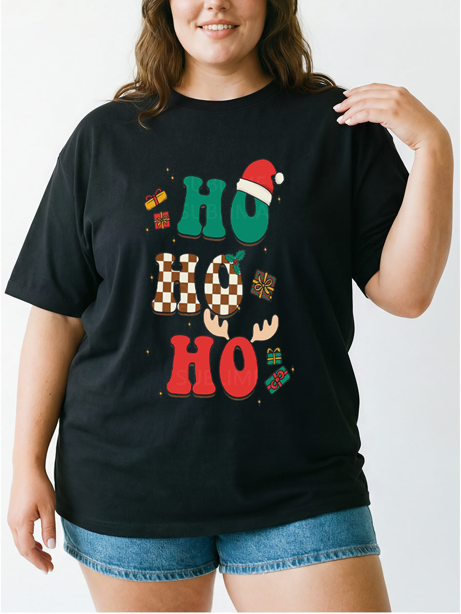 Vintage Christmas Ho Ho Ho Oversize Graphic Tee