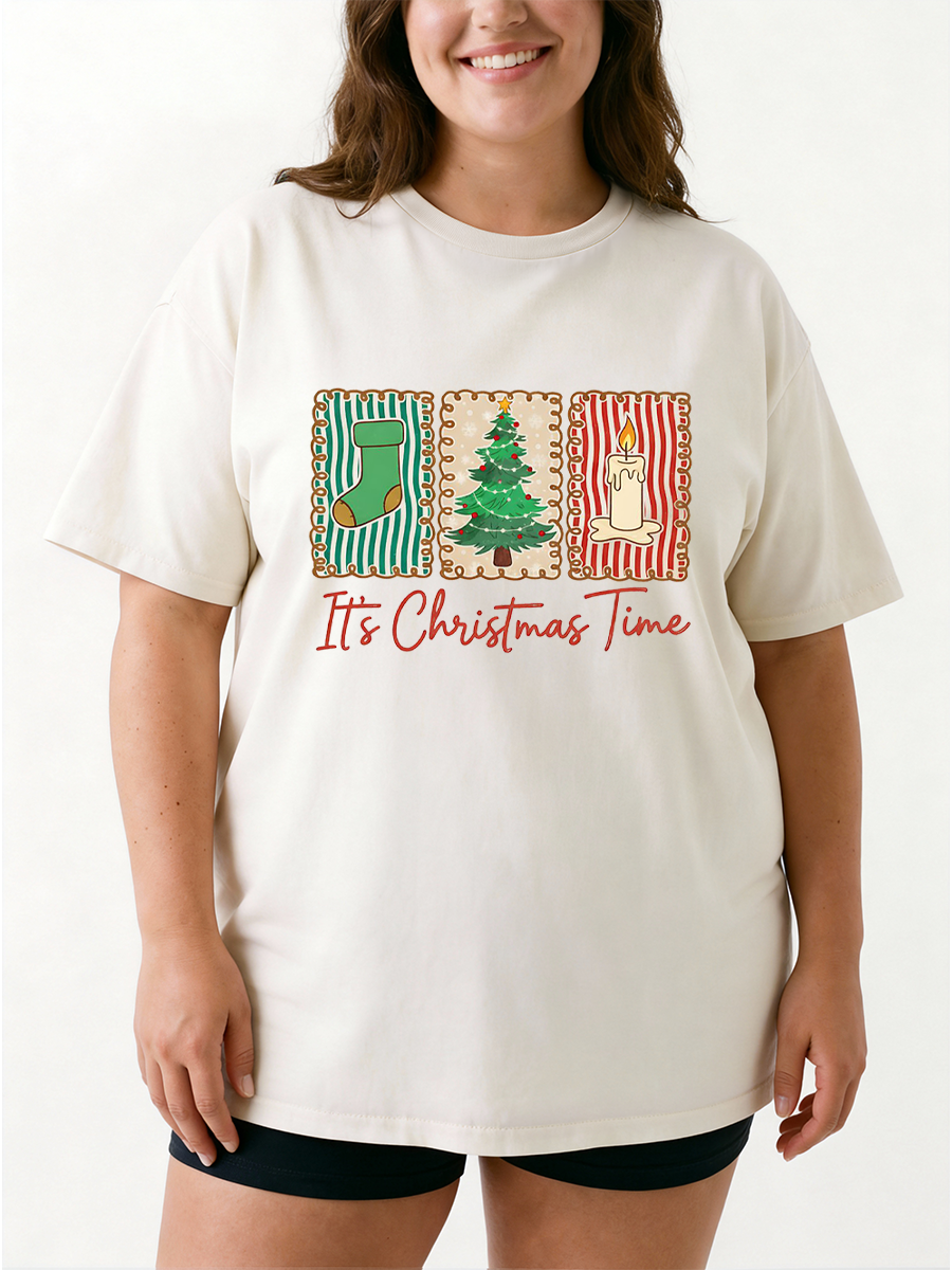 Vintage Cozy  Christmas Time Oversize Graphic Tee