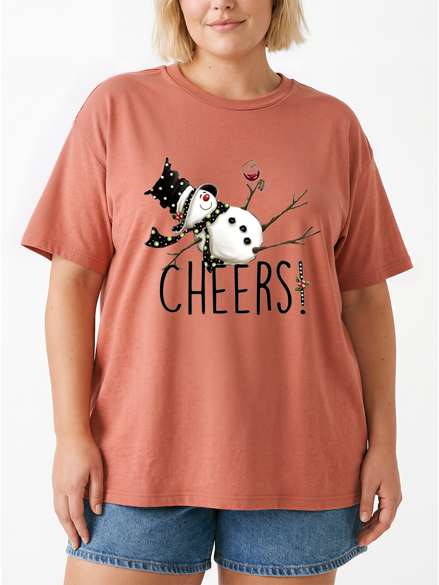 Vintage Snowman Wine Christmas Oversize Graphic Tee