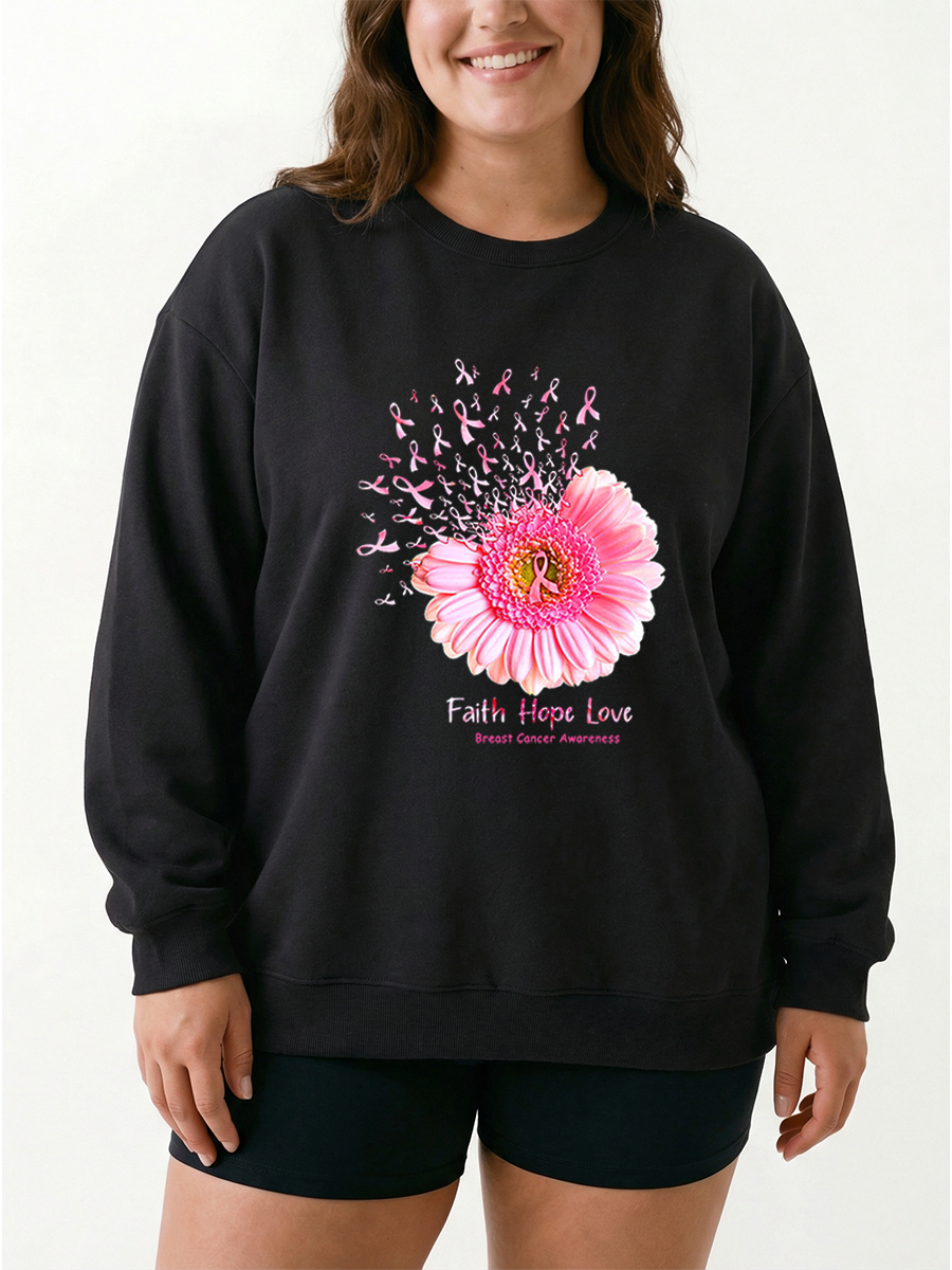 Vintage Faith Hope Love Breast Cancer Awareness Graphic Sweatshirt
