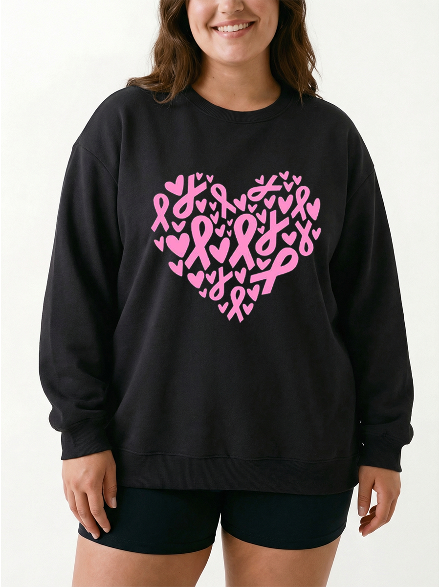 Vintage Pink Ribbon Heart Graphic Sweatshirt