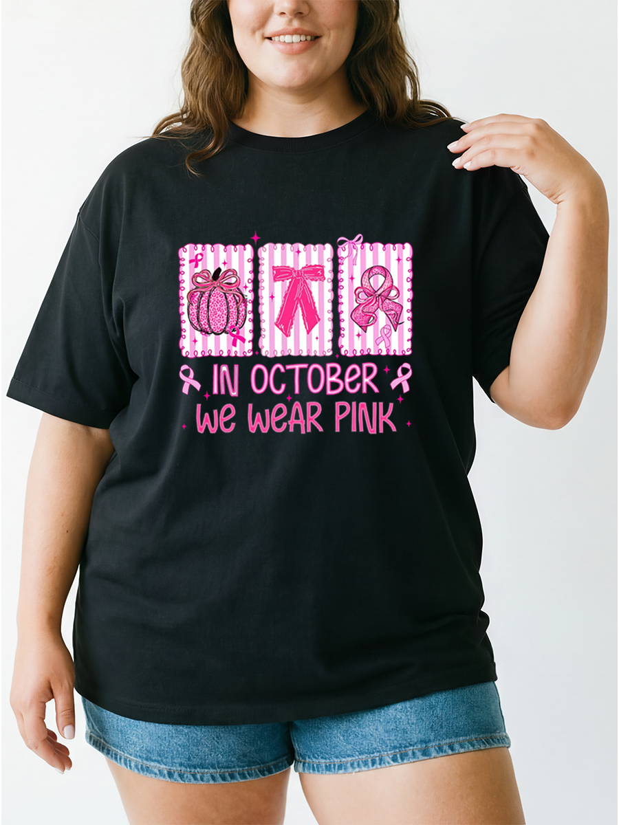 Vintage In October We Wear Pink Oversize Graphic Tee