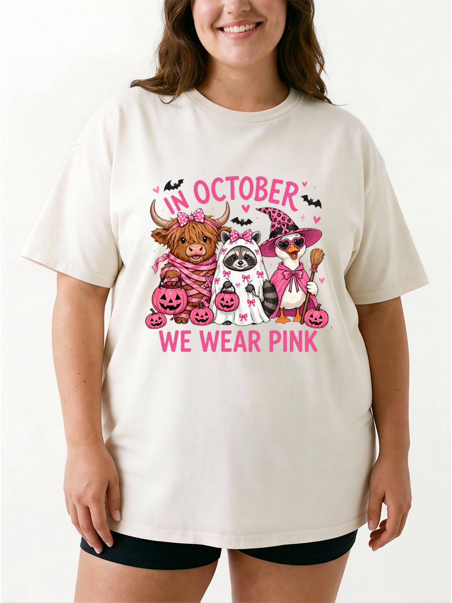 Vintage Pink Halloween Animals Oversize Graphic Tee
