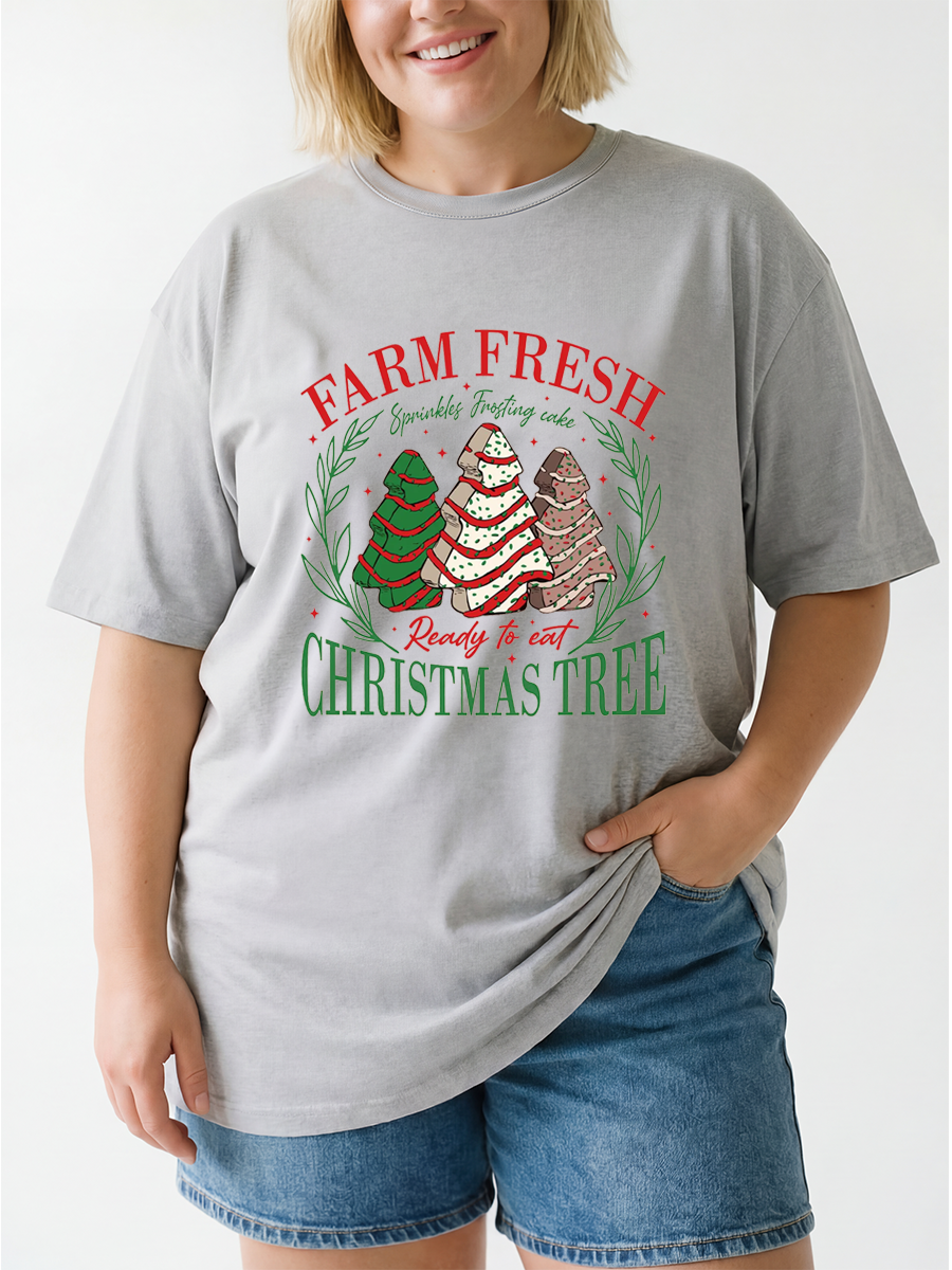 Vintage Farm Fresh Christmas Tree Cakes Oversize Graphic Tee