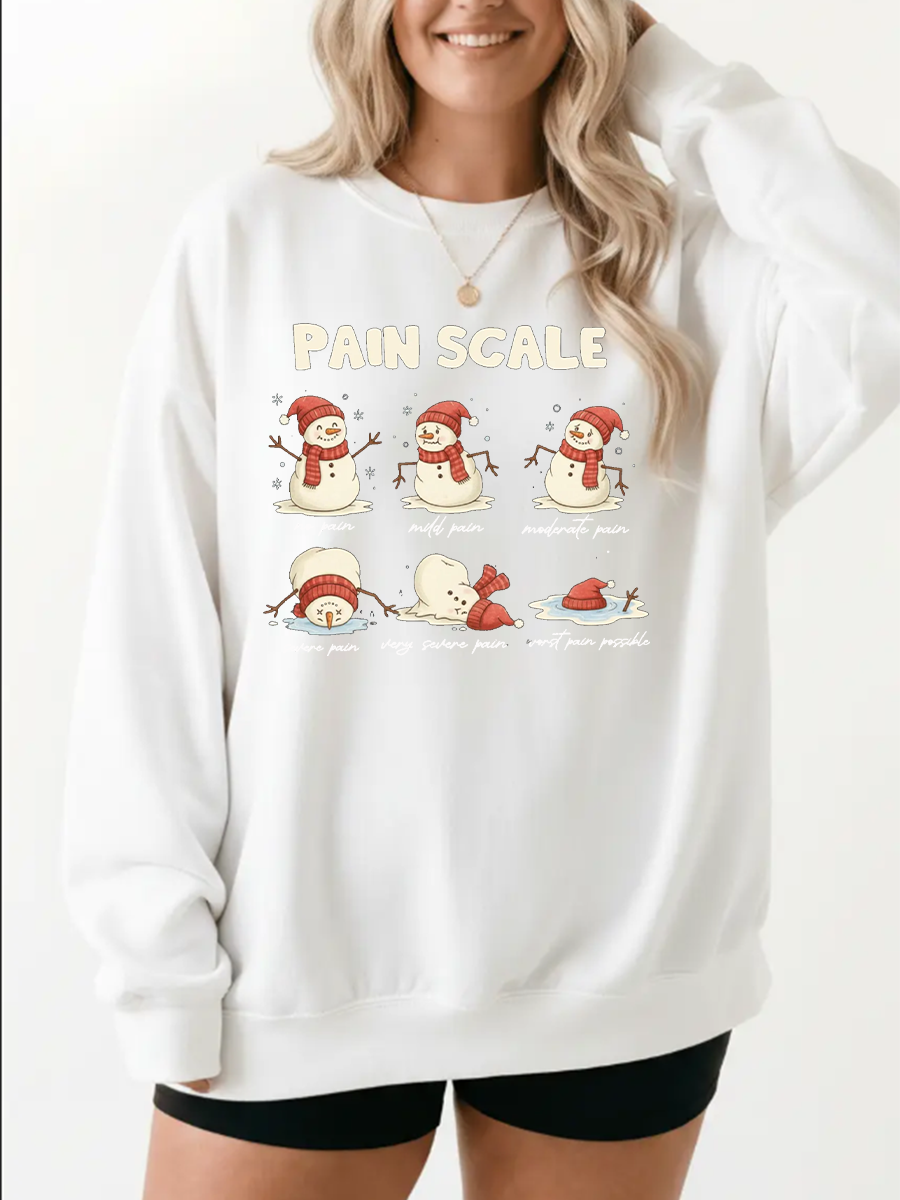 Pain Scale Funny Snowman Graphic Sweatshirt