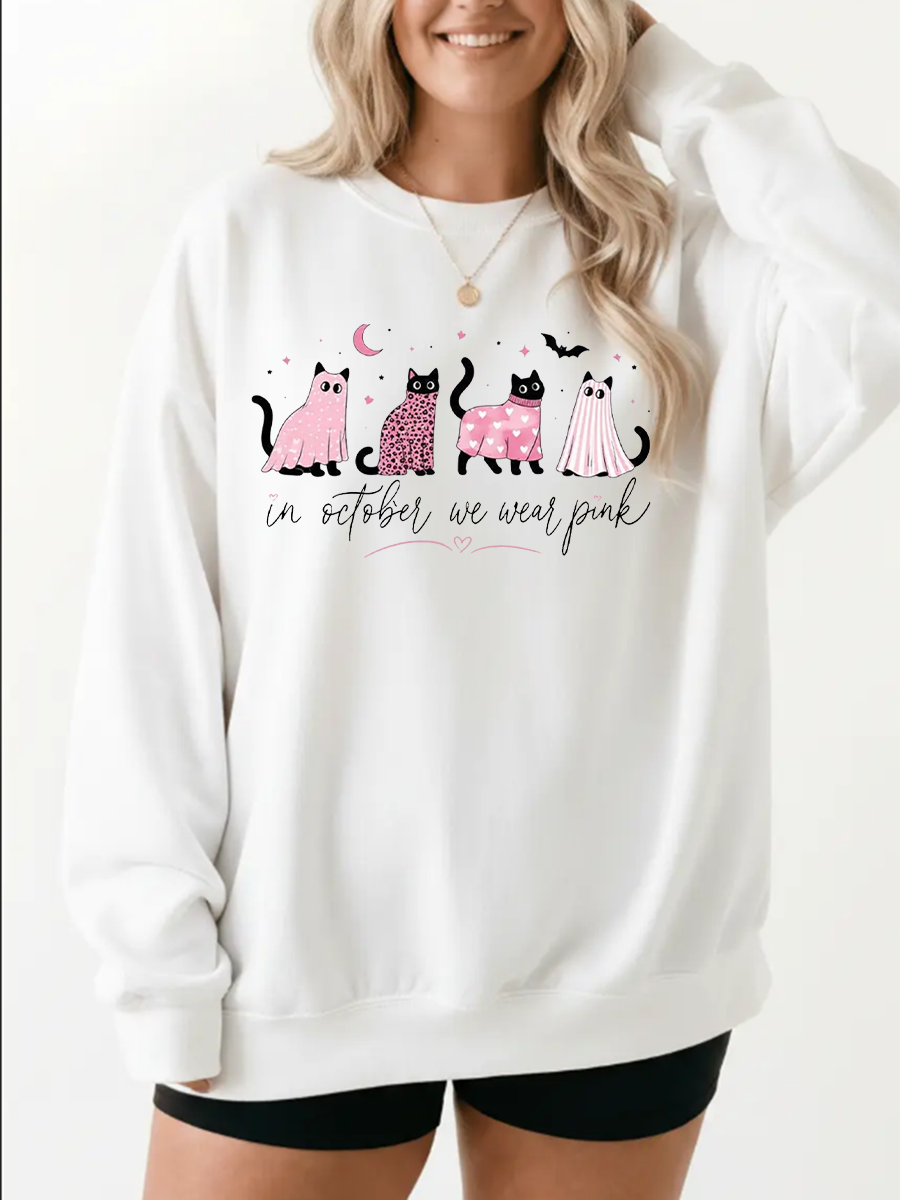 In October We Wear Pink Cats Graphic Sweatshirt