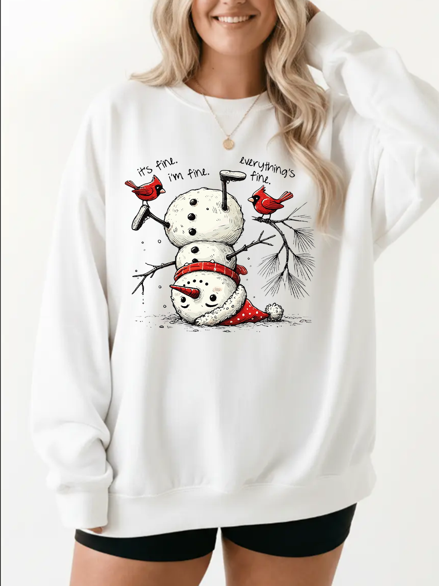 It'S Fine I'M Fine Everything Is Fine Snowman Graphic Sweatshirt