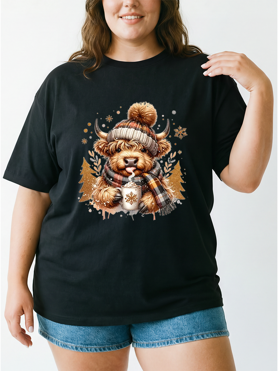 Vintage Cute Highland Cow Oversize Graphic Tee