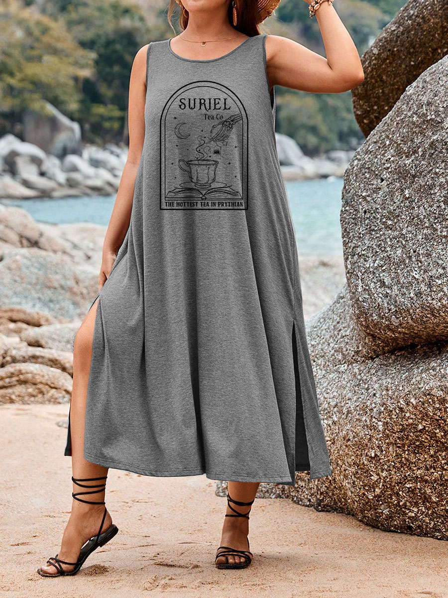 Vintage Suriel Tea Co Book Split Thigh Tank Dress
