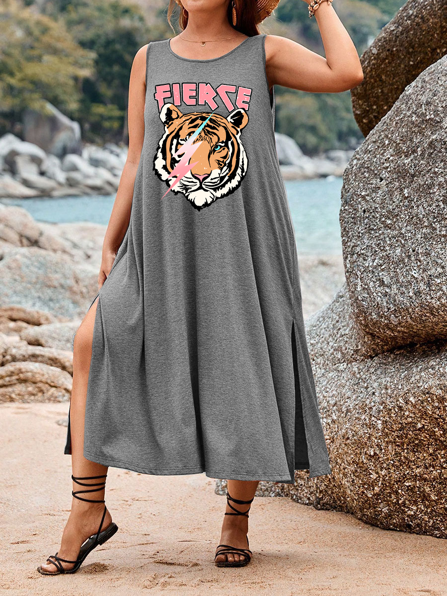 Vintage Fierce Tiger Split Thigh Tank Dress