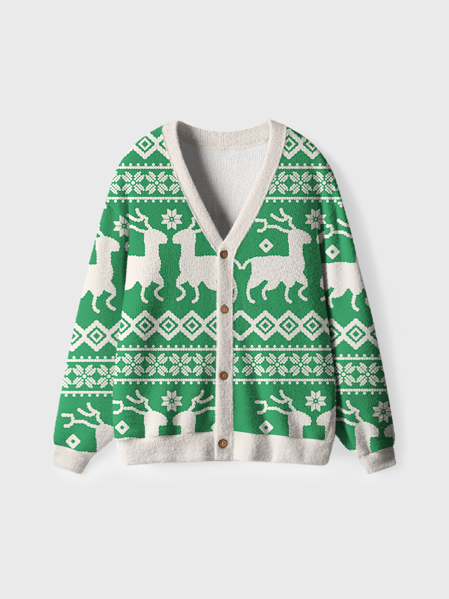 Vintage Green Christmas Reindeer Ugly Cardigan Sweaters